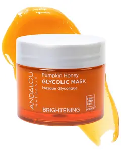 Andalou Naturals Brightening Pumpkin Honey Glycolic Face Mask - AHA, Turmeric, Hyaluronic Acid - Exfoliating, Nourishing, Moisture-Boosting for Smoother, Even-Tone Skin (1.7 oz) Pumpkin Enzyme Mask