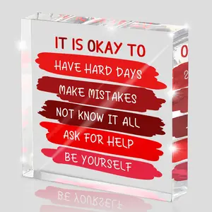 Mental Health Office Decor - Red 4 Inch Acrylic Tabletop Sign, Inspirational Desk Accessories for Workplace Wellness, Motivational Quote for Therapy Office & Home Desk, Acrylic Plaque Sign, Home Office Decoration