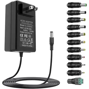 12V 3A Power  AC Adapter Charger with 11 Changeable DC Plug Tips AC120V to DC 12Volts 3A 2.5A 2A 1.5A 1A Power Adapter DC12V Switching Power  Cord for LED Strip Lights GPS PC Display