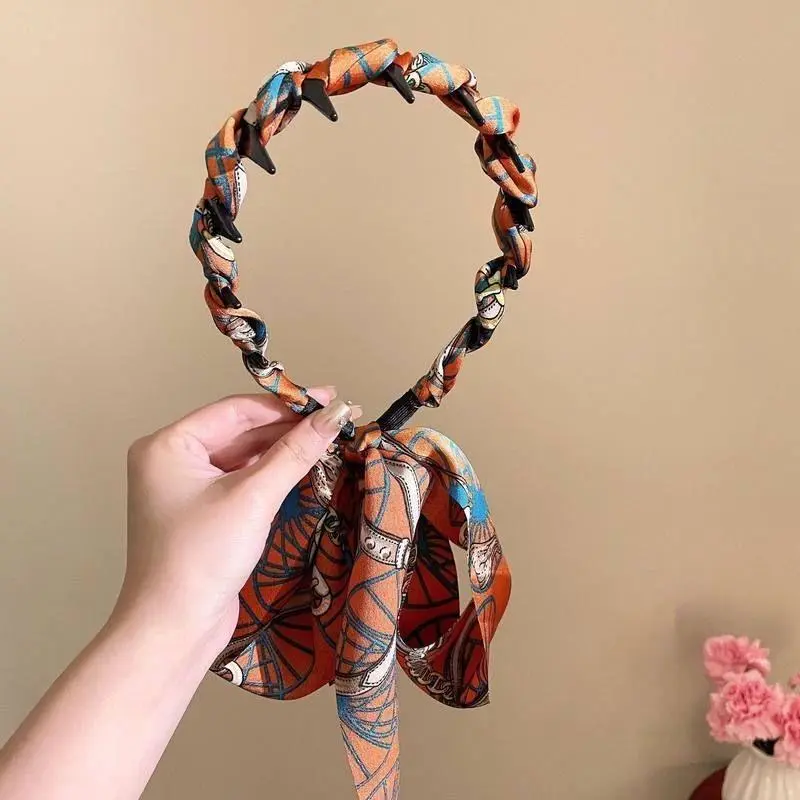 Ribbon Headband New Floral Retro Wave High Crown Headband Reversible Ribbon Braided Hair Accessory Headband