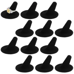 12Pcs Ring Display Stand Soft Black Velvet Stable Finger Ornament Display for Independently Show All Ring Size