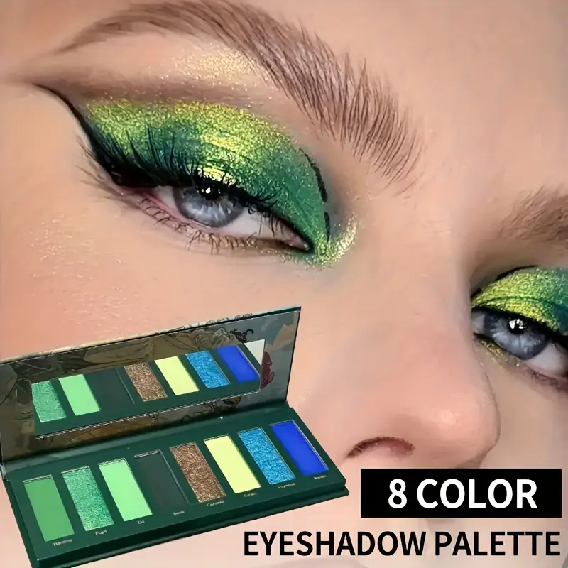HERORANGE 3-Piece Eyeshadow & Face Makeup Set, Long-Lasting 8-Color Palette with Pigmented Matte & Chameleon Glitter, Includes Blush, Highlighter, Contour & Eyeliner for Women, Single Item, Smokey Eye