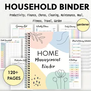 Household Planner, Spiral Bound Planner, Productivity, Finance, Chores, Cleaning, Maintenance, Meal, Fitness, Travel, Garden Planner Home Management Binder, Monthly Budget Planner