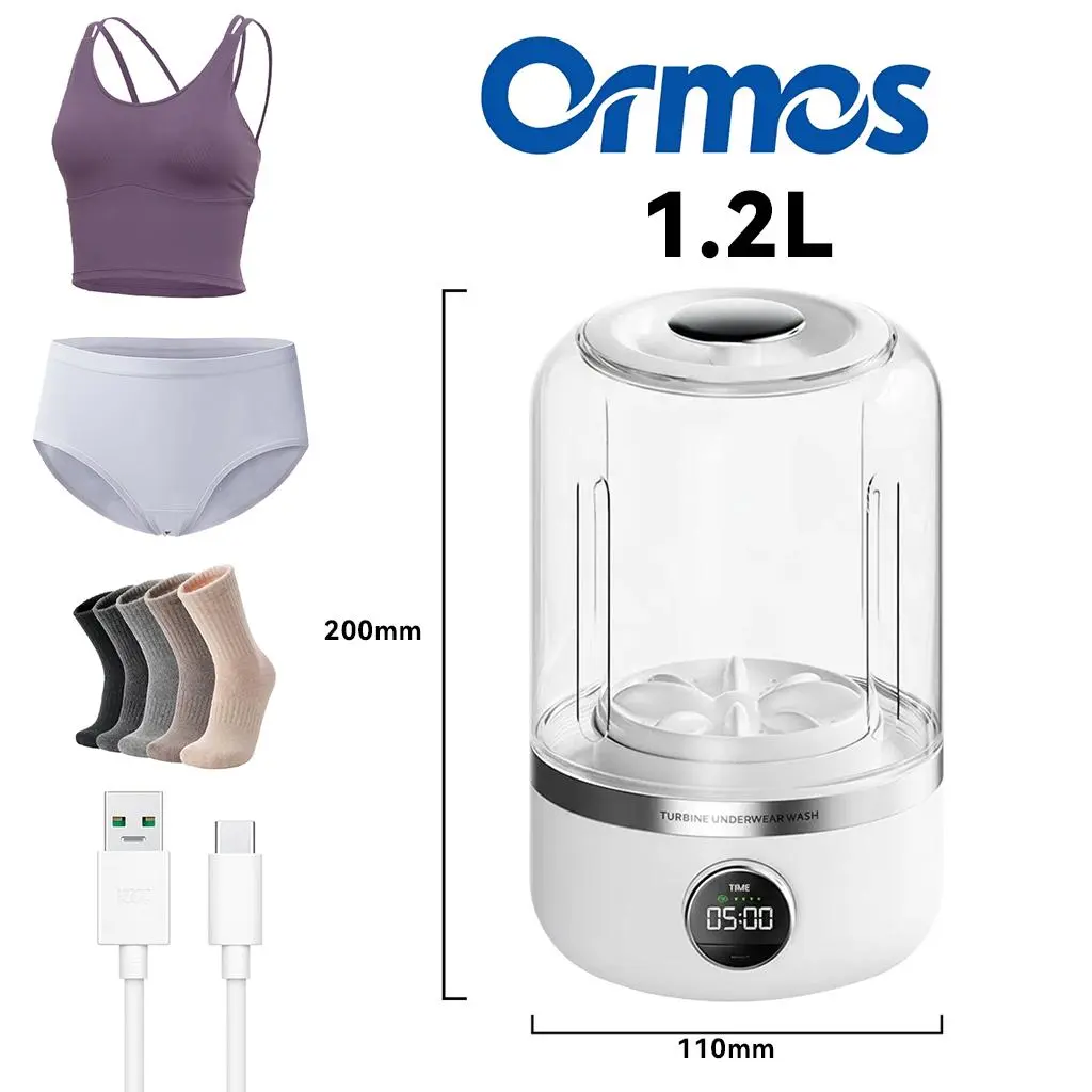 Ormos Portable Rechargeable Mini Washing Machine for Underwear, Wireless Portable Laundry cup, Mini Portables Washing Machine, 20 Washes per Charge, for Baby Clothes, Underwear (1.2L、3L、4L、6L)