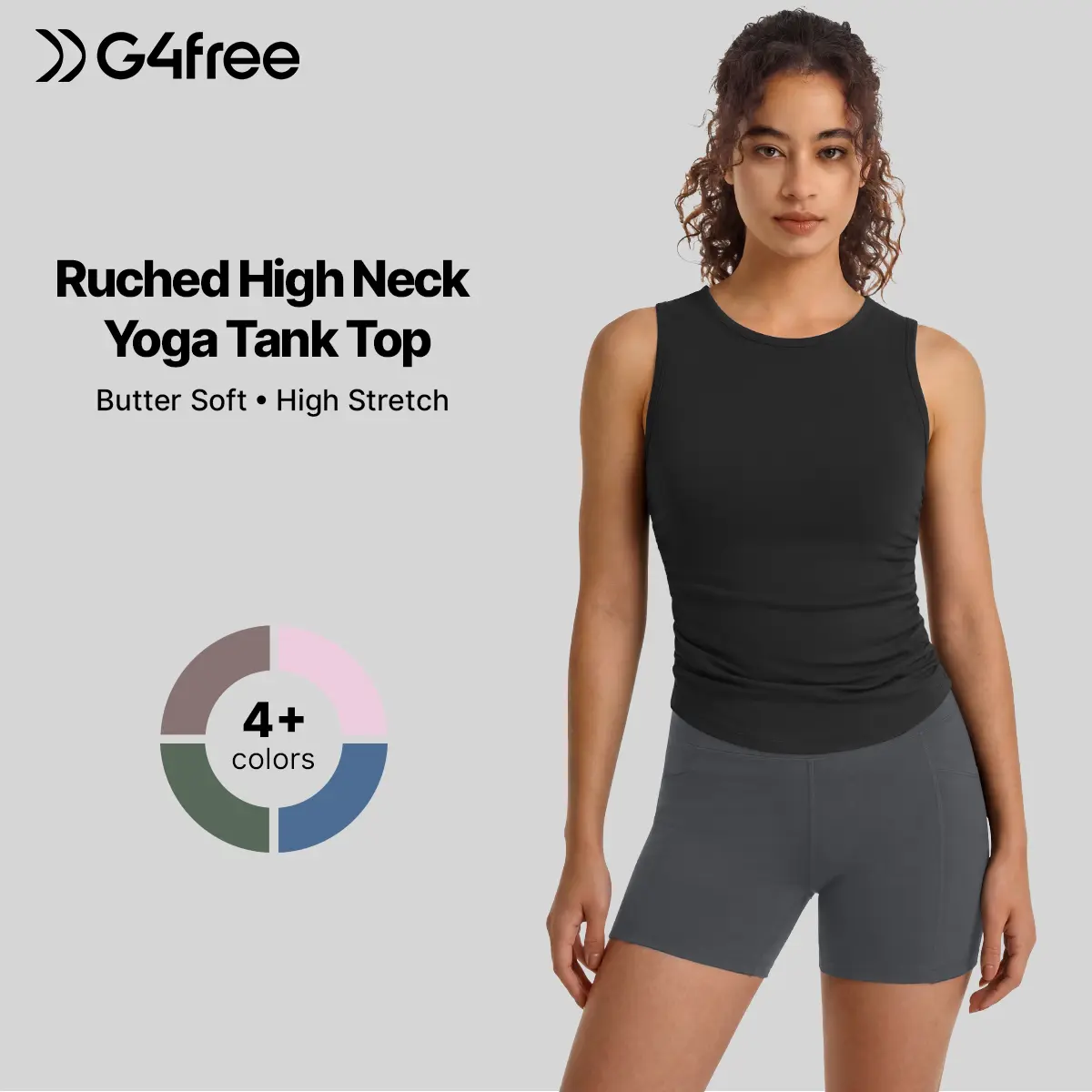 G4Free BareFeel Workout Yoga Tank Tops Ruched Sleeveless Athletic Tanks High Neck Pilates Top, Athletic Tank Tops