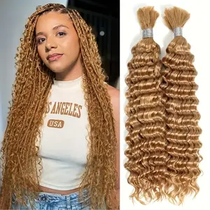 Wholesale 2025 NEW Human Braiding Hair For Boho Braids Deep Wave 1 pack 3.53 oz Bulk Human Hair For Braiding No Weft 10A Human Hair Extensions Wet And Wavy Color 1B/99J/27 # /P4-27 Human Braiding Hair 16-22inch