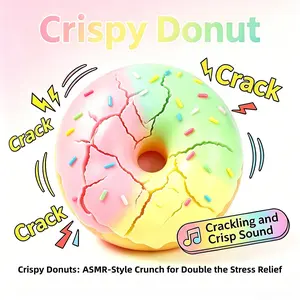Crispy Donut Squishy Toy, Asmr Sound Stress Relief, Soft Malleable, Random Macaron Colors, Perfect Gift for Parties and Holidays