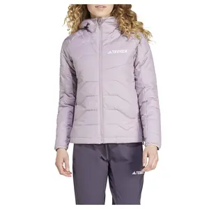 adidas Womens Synthetic Insulated Hooded Jacket Hiking Athletic Outerwear Casual - Purple