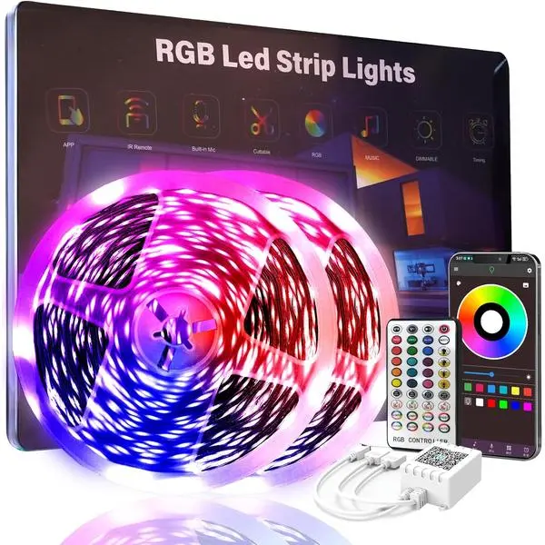 200 FT Led Lights for Bedroom (2 Rolls 100 FT), Music Synchronized Smart Led Strip Lights, Ultra Long with Remote Application Control Bluetooth LED Lights, Color Change RGB Light