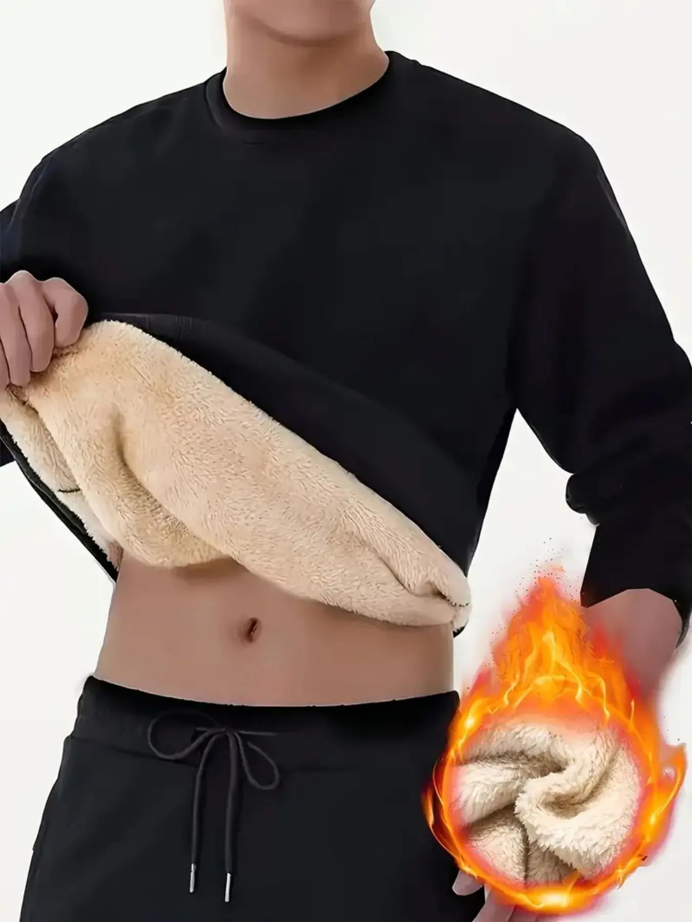 Men's Masculine Warm Thermal Sweater with Loose Long Sleeves, Ribbed Cuffs and Hem, Thick Casual Stylish Aesthetic Thermal Menswear for Winter, Fitted
