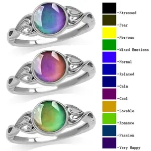 Couples Color-Changing Matching Rings Set, Body Temperature Sensitive Stone, His & Hers Mood Jewelry, Sweet Gift for Boyfriend Girlfriend men's vintage beaded necklace bc slip chain herringbone Versatile Heart Pendant Crystal Cross Communion Rosary link