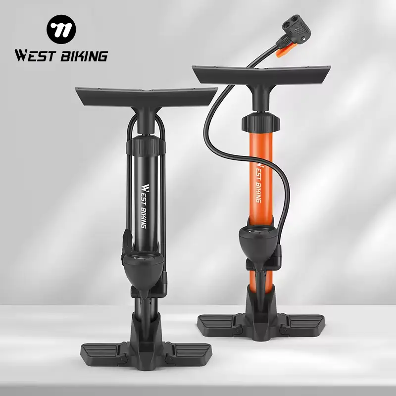 WEST BIKING 160PSI High-Pressure Metallic Compact Fold-Down Floor Pump with Pressure Gauge, Multi-Use Valve, Solid Durable Design, Bike Tools & Equipment, Folds for Storage, Pedal Assist for Most Cycles