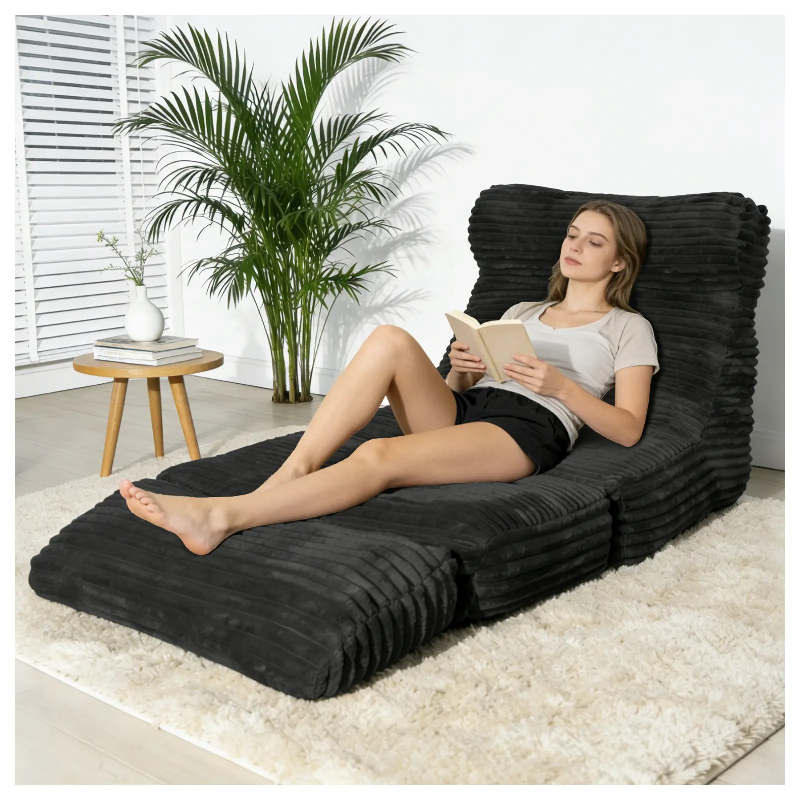 Folding Sofa Bed, Convertible Sleeper Chair with Back Support and Pillow, Boneless Foldable Floor Couch for Living Room Bedroom Guest Room, Corduroy Fabric