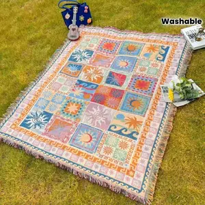 Portable Thickened Outdoor Blanket, Picnic Blanket, Cover Blanket, Bed Blanket, Sofa Towel, Camping Blanket, Beach Towel, Washable Warm Blanket for Courtyard Garden Tent Mat, Outdoor Decoration Suitable for Photography, Tear-Resistant Leisure
