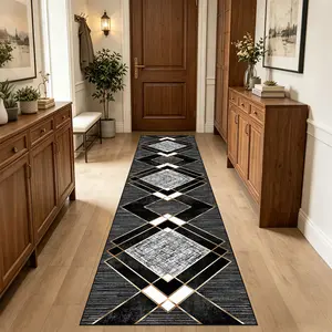 Modern Geometry Runner Rug (2.2'x5',2.2'x8‘,2.2'x10',2.2'x12') - Soft High-Density Suede Hallway Runner, Non-Slip Distressed Gold & Blcak Kitchen Floor Mat, Durable Entryway Carpet Runner for Bedroom, Laundry Room