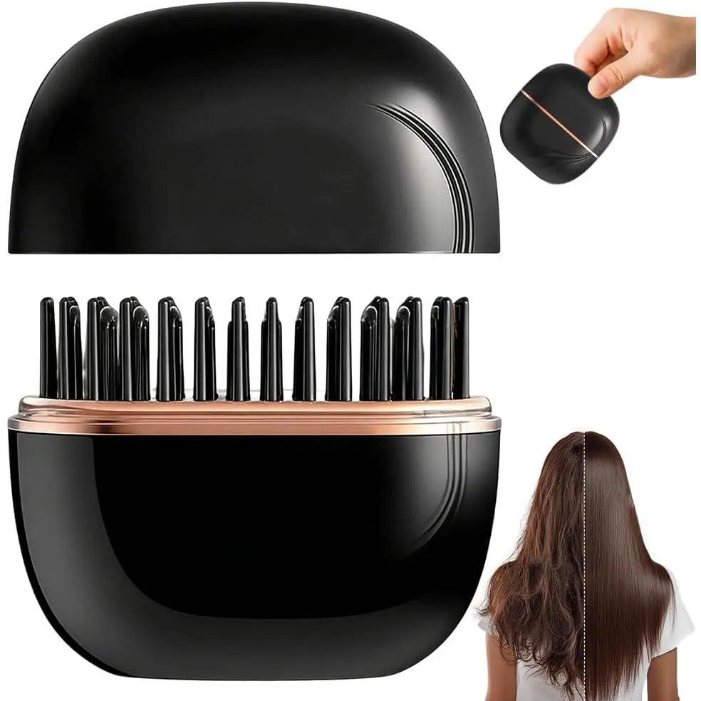 Portable Mini Straightener Comb - Cordless Rechargeable Lightweight Styler with Anti-Scald Shell, 3 Temperature Settings, Built-In Battery for All Hair Types Styling (Black), Hair Styling, Heat Protection, Wireless, Abs Plastic, 160°C / 180°C / 200°C