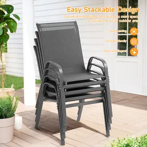 Patio Chairs set of 2/4/6, Easy Assembly Stackable Outdoor Dining Chairs with Wide Seat and Sturdy Metal Frame, Breathable All Weather Textilene Outdoor Chairs Set of 4 for Deck, Pool, Porch, Grey, Fathers Day Gift
