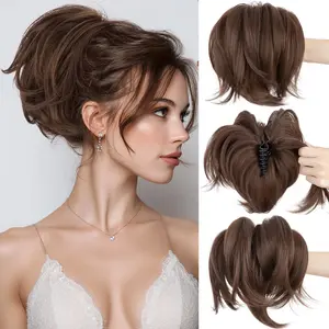 Claw Clip Short Ponytail Extensions 8 Inch DIY Bendable Metals Fluffy Messy Bun Hair Piece Straight Synthetic Hairpieces for Women Natural Soft Synthetic Straight Pony Tail Hair Pieces for Daily Use