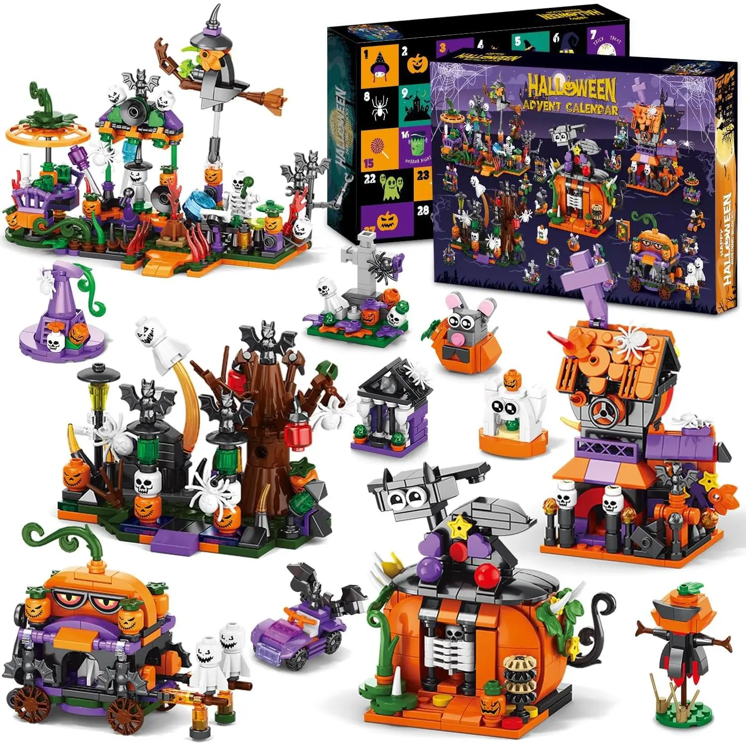 31-Day Halloween  Calendar for Adult Teens| Spooky Haunted House, Ghosts, Bats & Pumpkins Building Block| Countdown Halloween  Gifts for