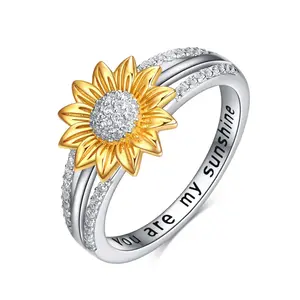 925 Silver You are My Sunshine Sunflower Zircon Ring Jewelry Gifts
