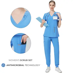 Tinylemon Women's Scrub Set – 3-Pocket V-Neck Anti-Wrinkle Top & 8-Pocket Jogger Pants with Yoga Waistband