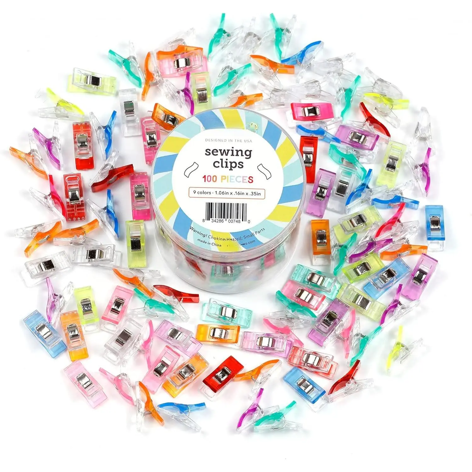 Assorted Sewing Clips - Pack of 100 Multipurpose Clips - Fabric Clips for Sewing and Quilting - Colorful Clips for Crafting, Binding, Quilting, & More