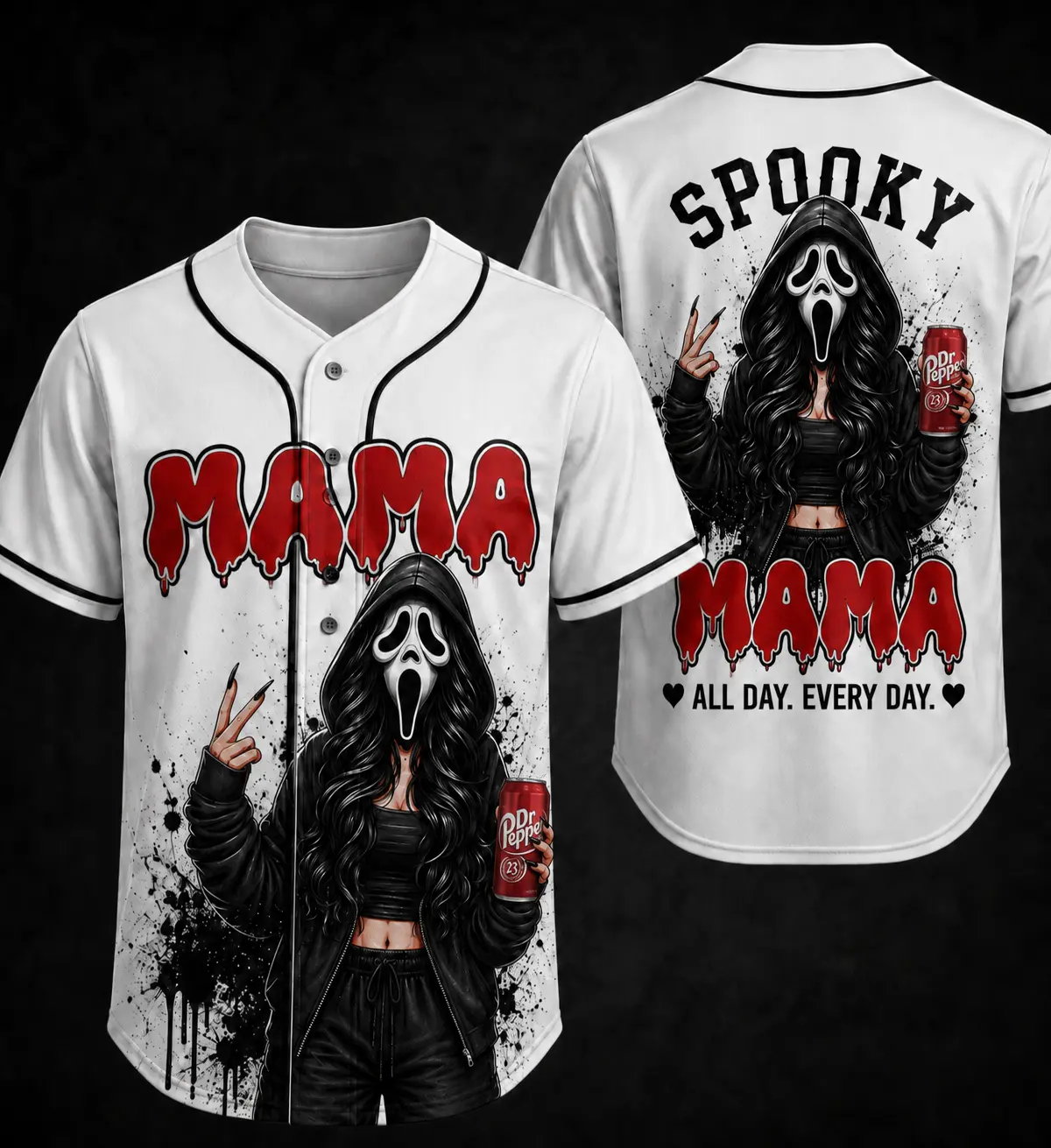 Spooky Mama Baseball Jersey, Horror Inspired Button Jersey, Gothic Halloween Shirt, Creepy Mom Baseball Jersey, Spooky Season Gift