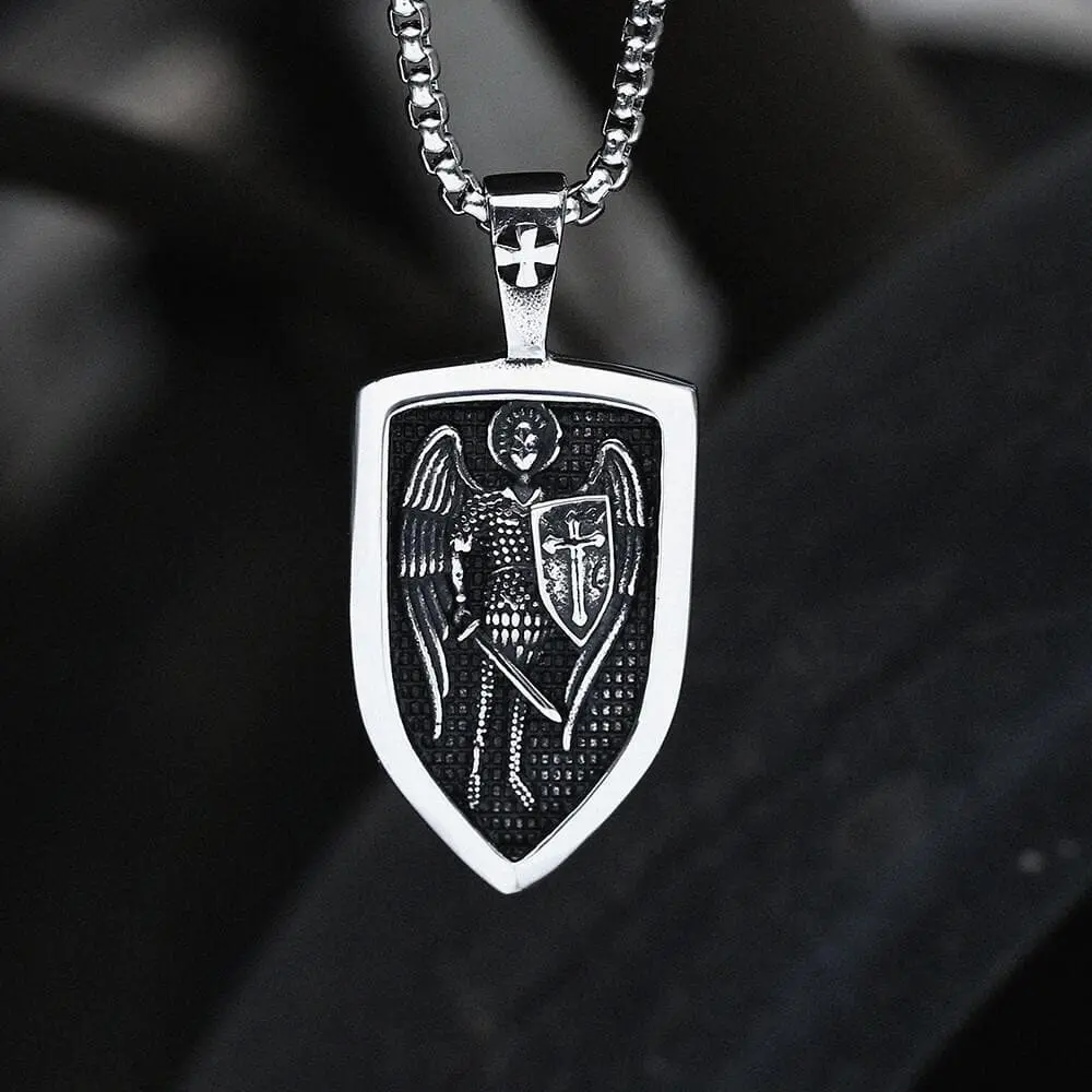 GTHIC Archangel Saint Michael Shield Stainless Steel Pendant for Men and Women Birthday Gift