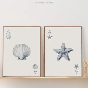 2pcs Summer Blue Shell Starfish Canvas Print Wall Art Can Be Hung Or Placed In The Bedroom Living room Corridor Decoration Unframed