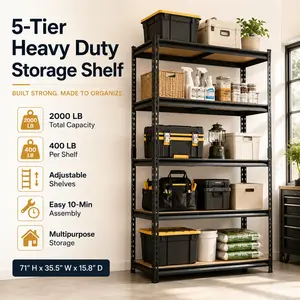 Elon Garage Storage Shelves Heavy Duty Metal Shelving Unit 2000LBS Capacity Adjustable 5 Tier Utility Rack for Garage Warehouse Basement Pantry Tool Organization Industrial Steel Storage Shelves Space Saving Home Improvement
