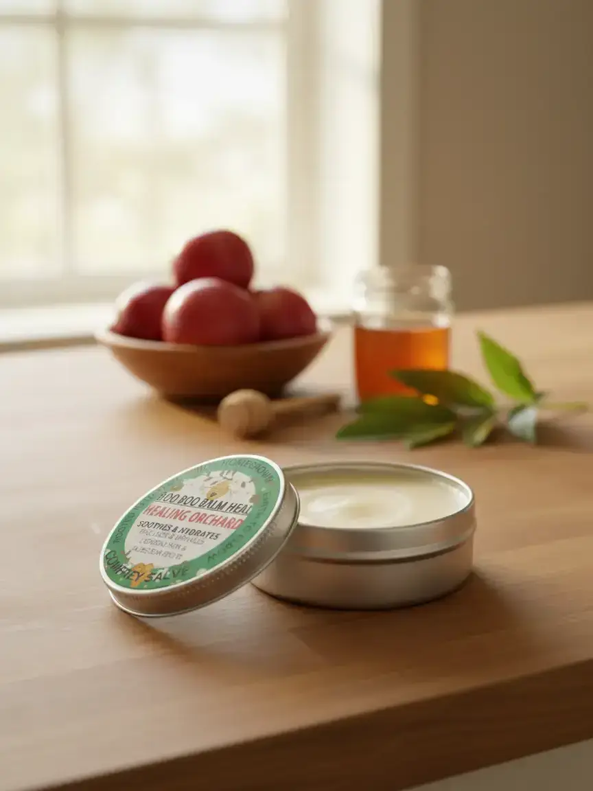 BOO BOO BALM HEAL Orchard 100%  Homegrown Comfrey Salve with Macintosh Apple Essential Oil - Body Care Moisturizer for 12 Months of Mild, Smooth Skin Repair - Healthcare, Therapeutic Product, Body Moisturizer, Gentle Soothing