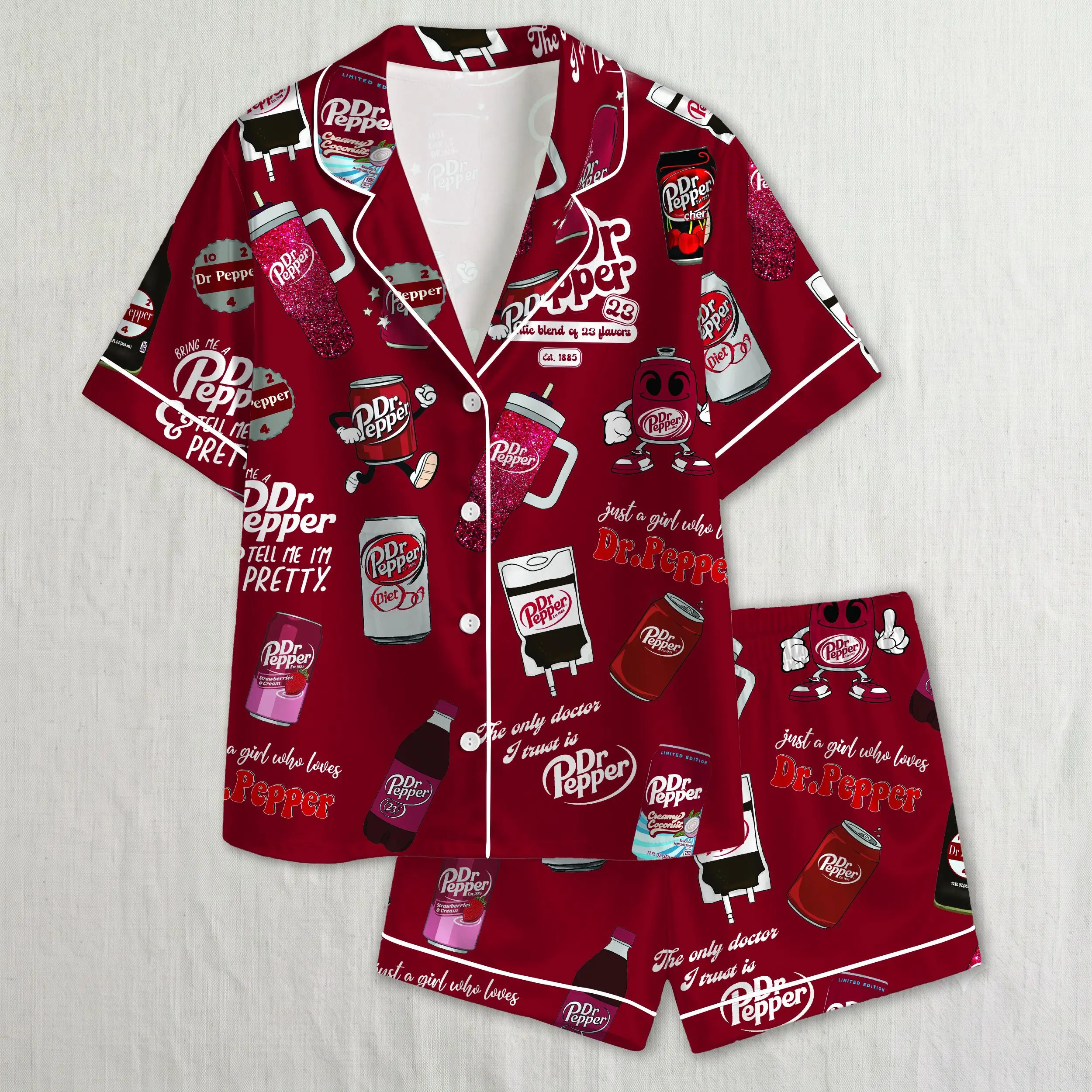 Drink Dr Pepper Print Pajamas, Dr Pepper Pajamas Set, Sleepwear Women