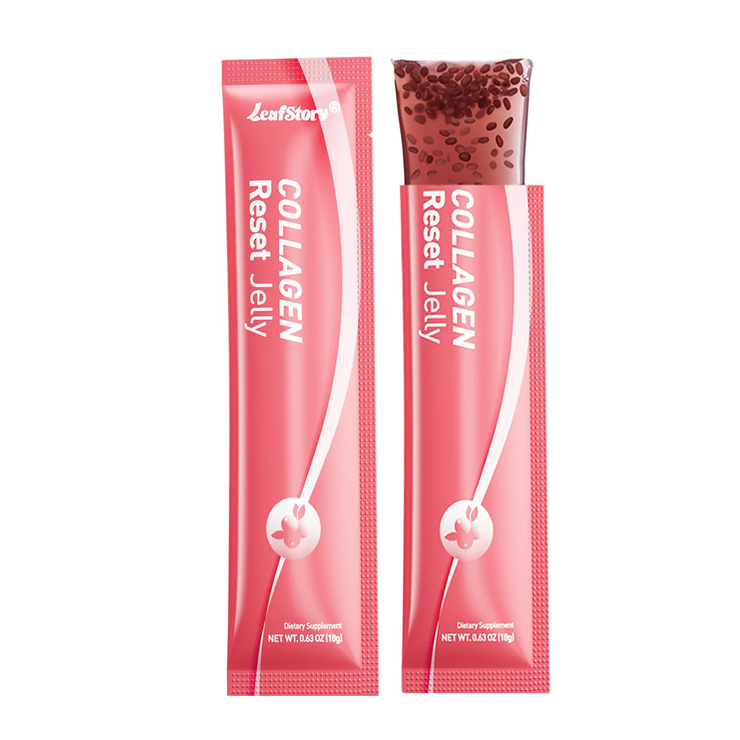 Leafstory Collagen Reset Jelly (2 Sticks): Cranberry Flavor, Collagen, Support Digestion & Gut Health, Skin Elasticity, Hair & Nails, Dietary Fiber, Chia Seeds, Sugar-Free, Gluten-Free, Non-GMO, Gelatin-Free, Natural Ingredients