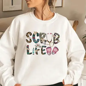 Scrub Life Nurse Sweatshirt, Cute Medical Symbols Crewneck for Nurses, RN LPN CNA Shirt, Healthcare Worker Gift, Colorful Nursing Pullover