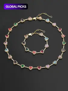 ICED CHICS 2PCS Set, a two-piece set of colorful necklaces and bracelets, Matching Jewelry Set, suitable for both men and women. Elegant and dazzling Zirconia Jewelry Set, perfect for couples as a gift, for birthdays, anniversaries, and special occasions