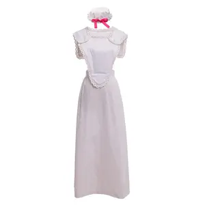 Women Vintage Apron Vintage White Dress Cosplay Victorian Adult Colonial French Pinafore Bonnet Set