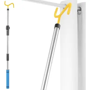 Drapery Pull Rod,36" to 63"Curtain Pull Wand Telescoping Pole Heavy Duty For Curtains Wand Stainless Steel Tubes Soft Sponge Handle Rod for Curtains Extension Pole Lightweight(Blue Handle )