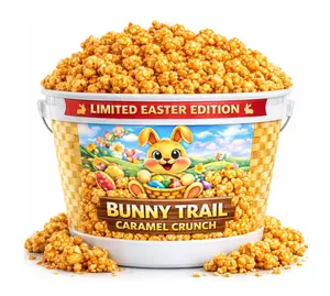 Easter Basket Stuffer, Caramel Popcorn – 1 Gallon Caramel Popcorn Bucket, Bunny Trail Easter Treat, Family Size Gourmet Caramel Corn