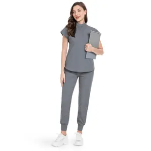 NiaaHinn Women's 2-Piece Basic Stretch Scrubs Set - Jogger Trousers, Multi-Pocket Top, Minimalist All-Seasons Workwear Uniforms for Nurses, Summervibes Slack Pants, Women's Clothes