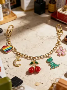 Keychain/Keychain/Bag Pendant/Extension Chain Rainbow Patterned Heart/Cherry Blossom Dinosaur Metal Pendant Bag Hanging Style Cleverly Embellishes The Atmosphere With Details. Bag Charms
