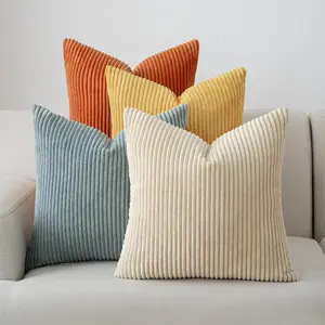 4Pcs Corduroy Decorative Throw Pillow Covers for Couch Bed Livingroom 18x18 Inch Boho Farmhouse Corduroy Striped Square Pillow Case,Western Modern Cushion Covers Home Decor