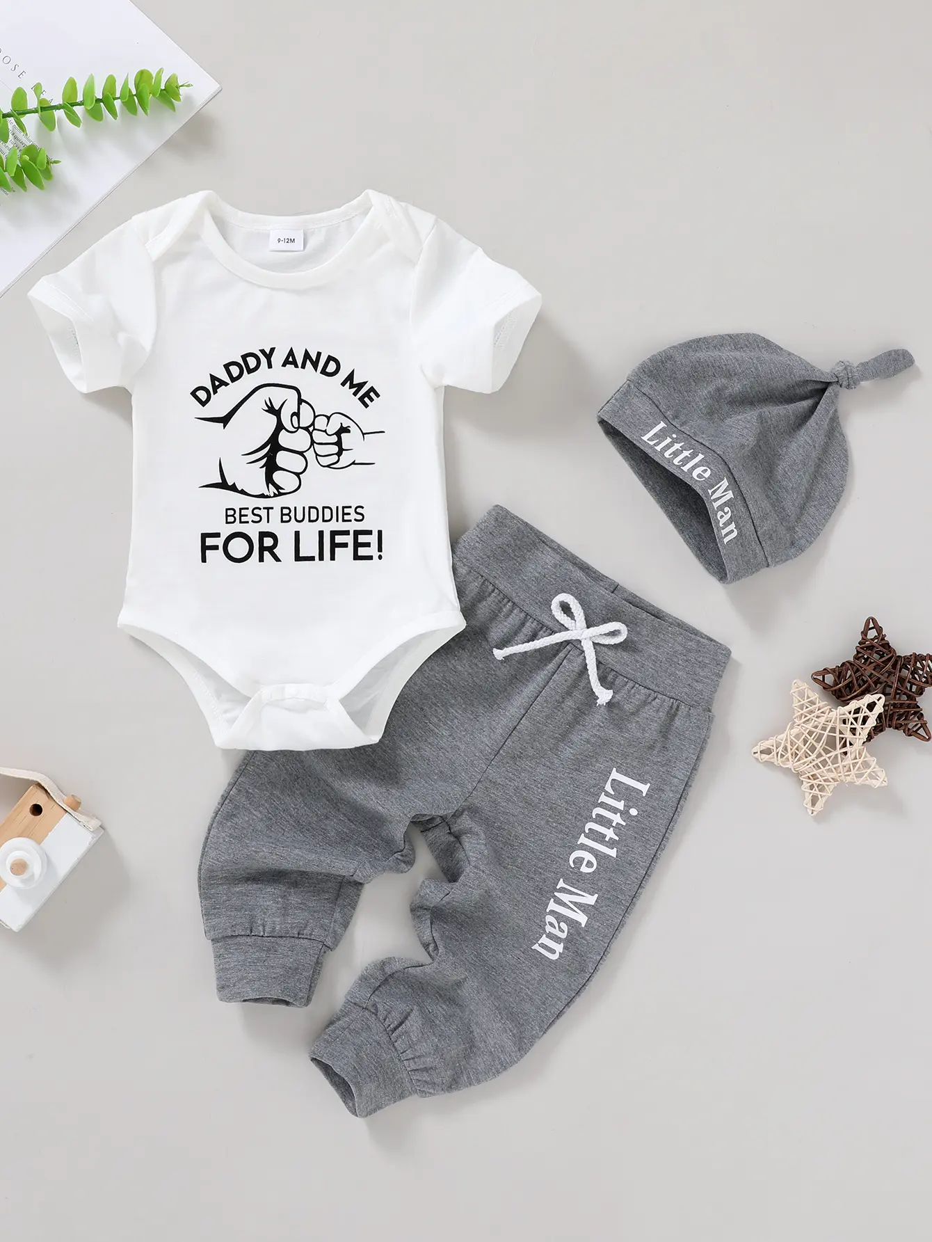 3PCS Newborn Baby Boy Set Soft Breathable Jumpsuit Tie Pants Hat for Vacation & Parties Baby Clothing Clothes Gift Set Birthday Set