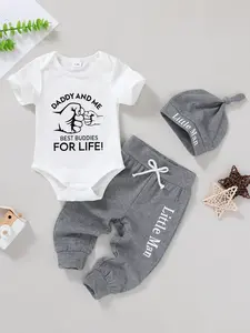 3PCS Newborn Baby Boy Set Soft Breathable Jumpsuit Tie Pants Hat for Vacation & Parties summerwins