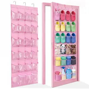 Over-the-Door  Shoe Organizer,  Shoe Rack for Door, 24  Clear Pockets, Heavy-Duty  Organizer, 3 Metal Hooks for  Shoes
