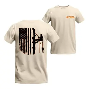 STIHL Tree Climber Flag T-Shirt - Unique Chainsaw Worker Graphic , Ideal For Arborists , Forestry Crews , Patriotic Outdoor Style , Durable And Bold Worker Tee Cotton Fabric Menswear Sport Tops Print