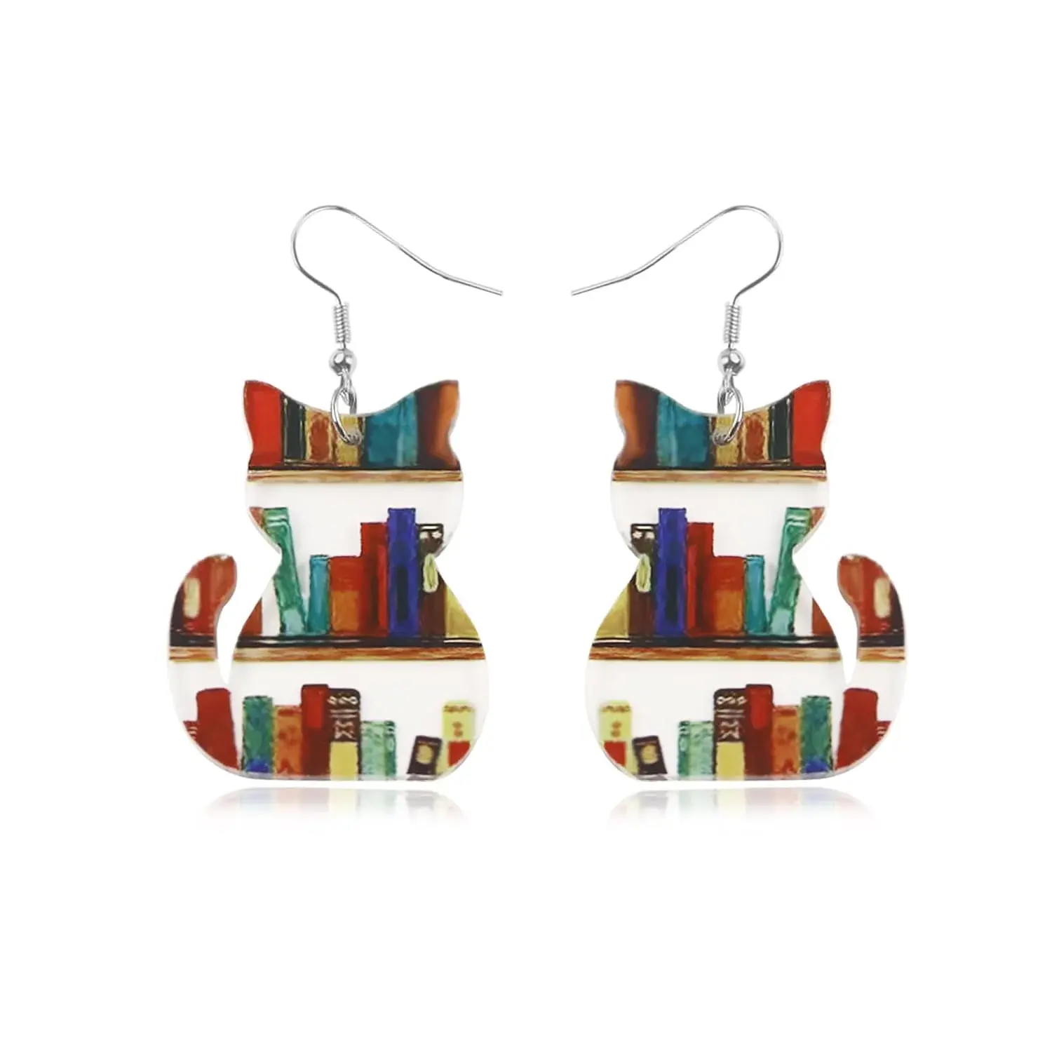 Cat Book Earrings as Book Lovers Gifts for Readers, Acrylic Dangle Earrings as Bookish Gifts for Cat Lovers, Teacher Earrings as Librarian Teacher Appreciation Graduation Back to School Gifts