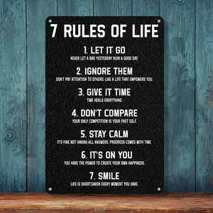 7 Rules of Life Metal poster Inspirational Tin Sign for Teen Bedroom Decor Home Office Bedroom Classroom Cafes Motivational Wall Decor 8x12 Inch