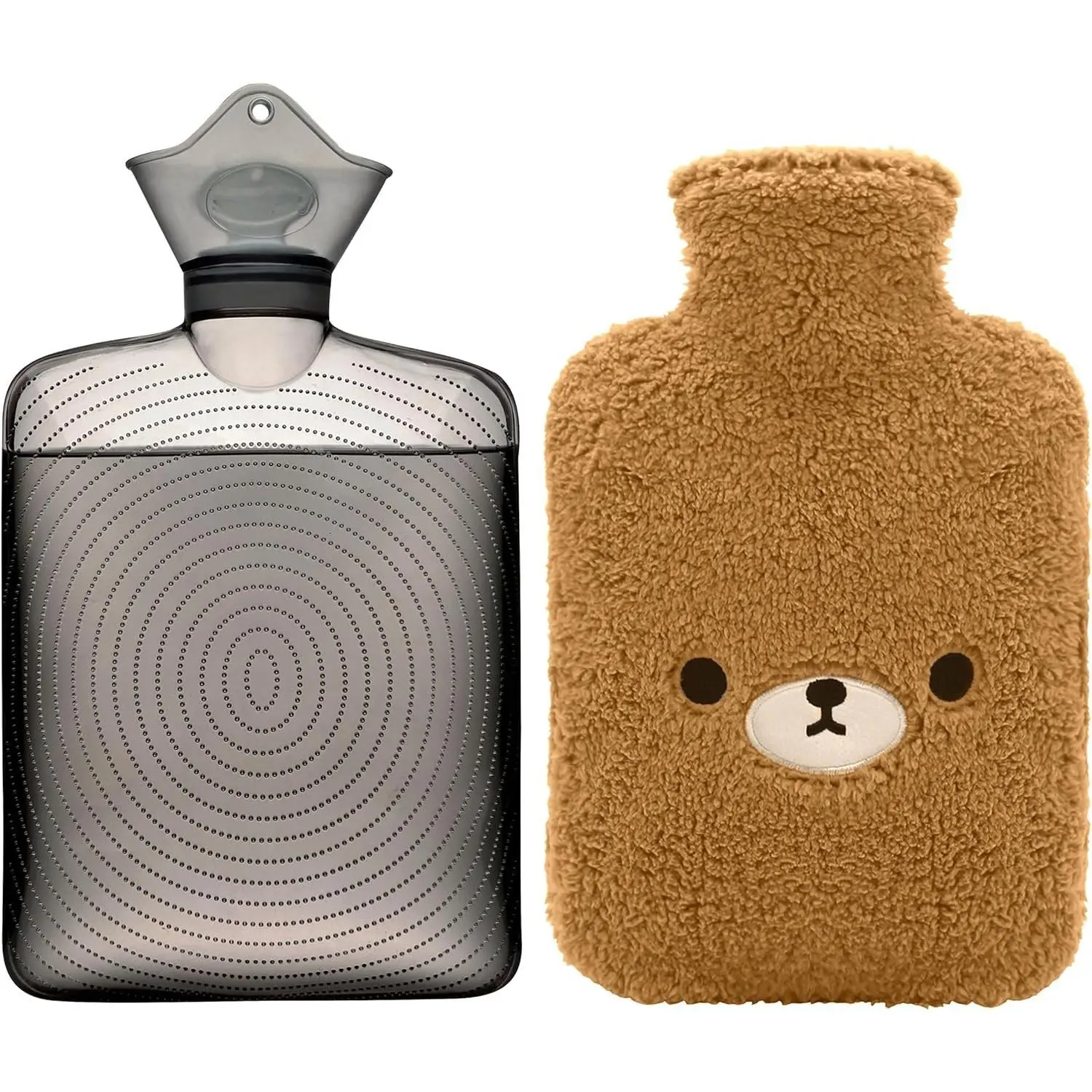 Cute Brown Bear Hot Water Bottle | Soft Fleece Cover Leak-Proof | Microwavable Hot Cold Compress for Neck Shoulder Pain Relief Hand Feet Warmer