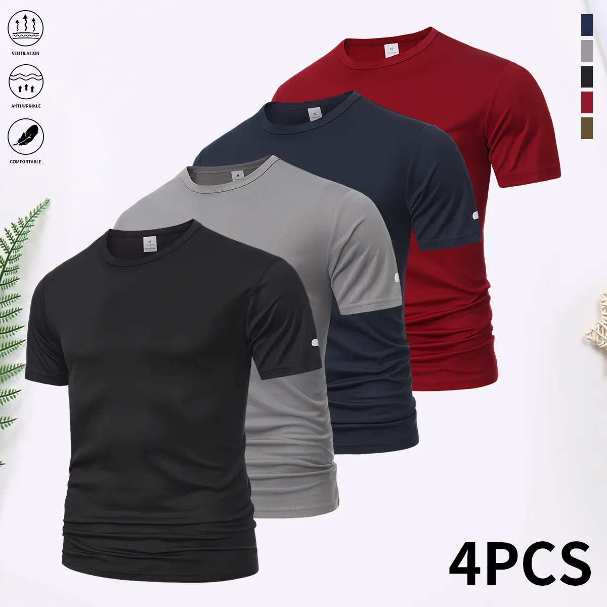 Set of 4 Men's -Shirts: Comfortable Short-Sleeve Casual Street-Style -Shirts Suitable for Outdoor Sports, Trendy -Shirts, Fitness, Running and and Wear, Summervibes. , Complete Look and Workout Gear, Vacation Essentials