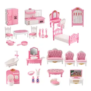 Mini Dollhouse Furniture Set, 32 Pieces Miniature Furniture Living Room Sofa TV Table Bedroom Bed Wardrobe Mirror Bathroom Bathtub Kitchen Toys Gift